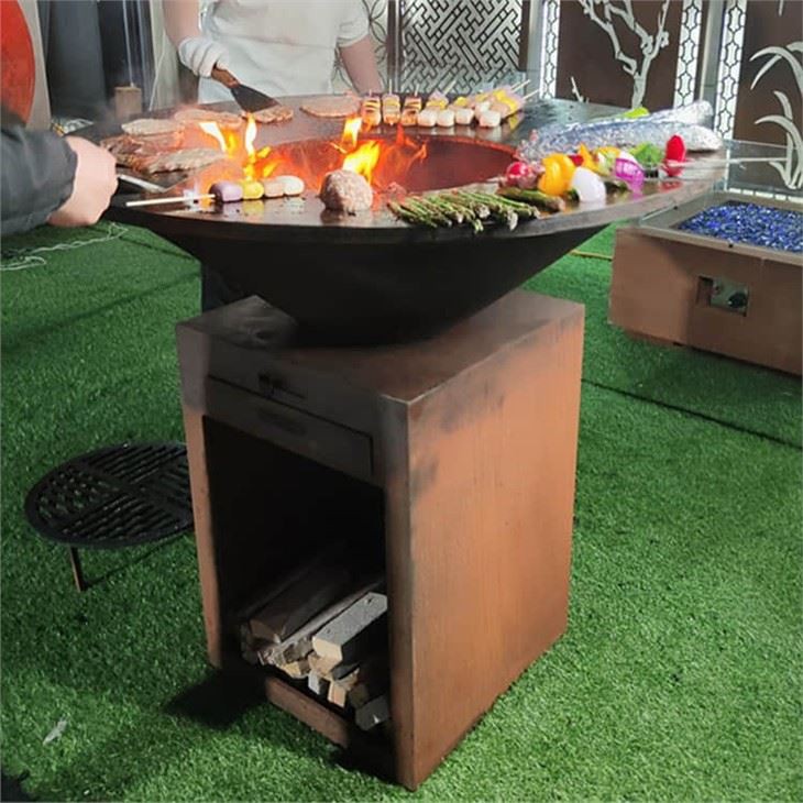 Corten Steel Cooktop Grill Fire Pit Outdoor Patio Steel BBQ Fire Pit Grill Table
