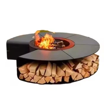 Outdoor Wood Burning Round Fire Pit Table