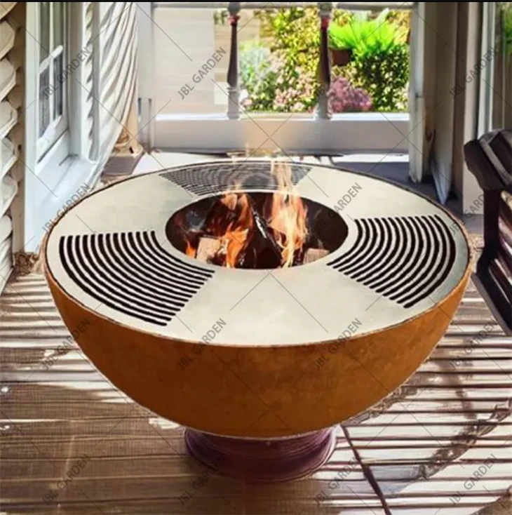 Round Barbecue Made Of Corten Steel